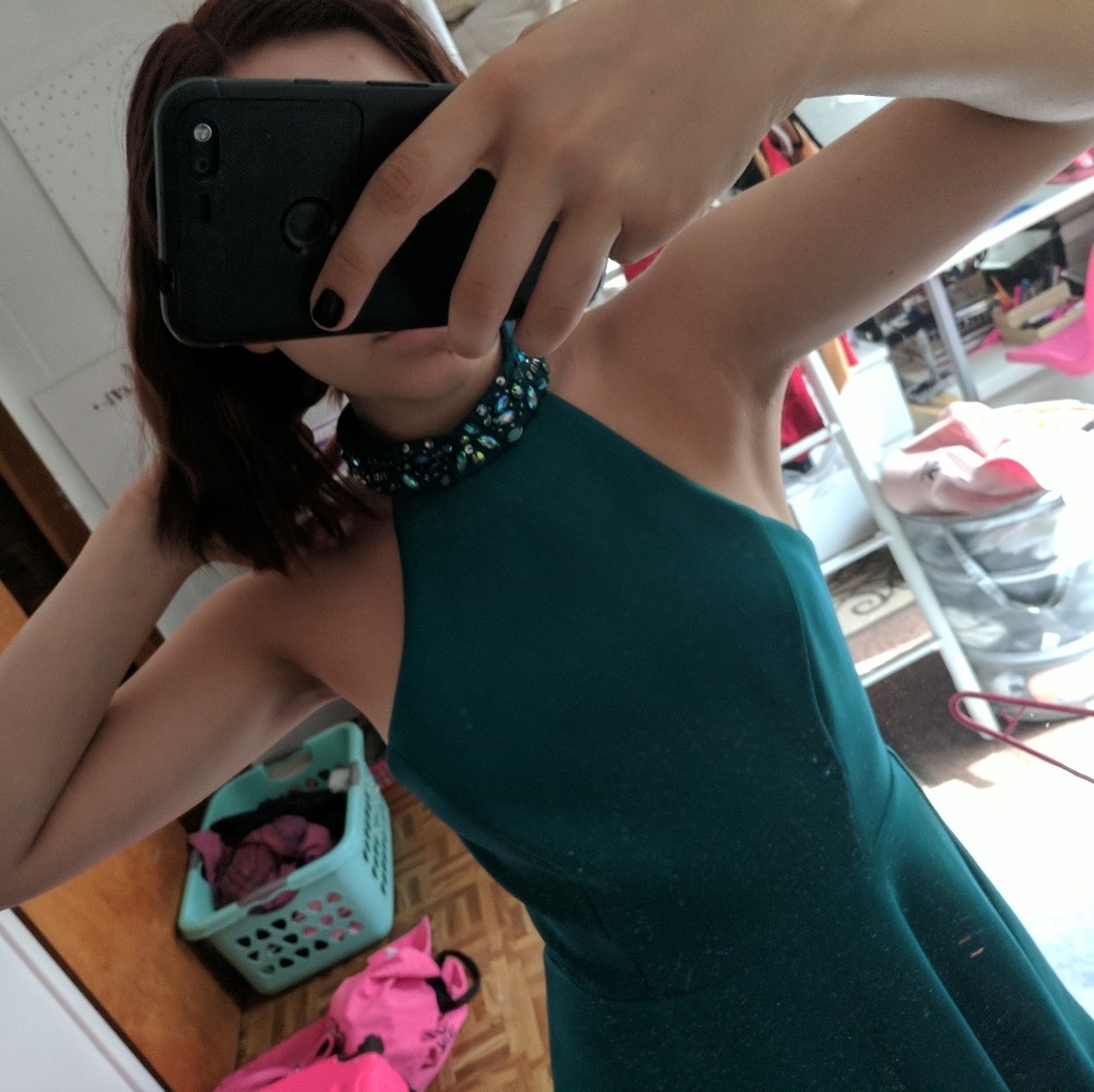 teal halter homecoming/prom dress